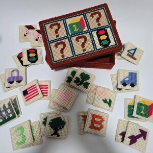 Vintage Handmaid Cross Stitch Memory Card Game Kids Game Retro Fiber Arts